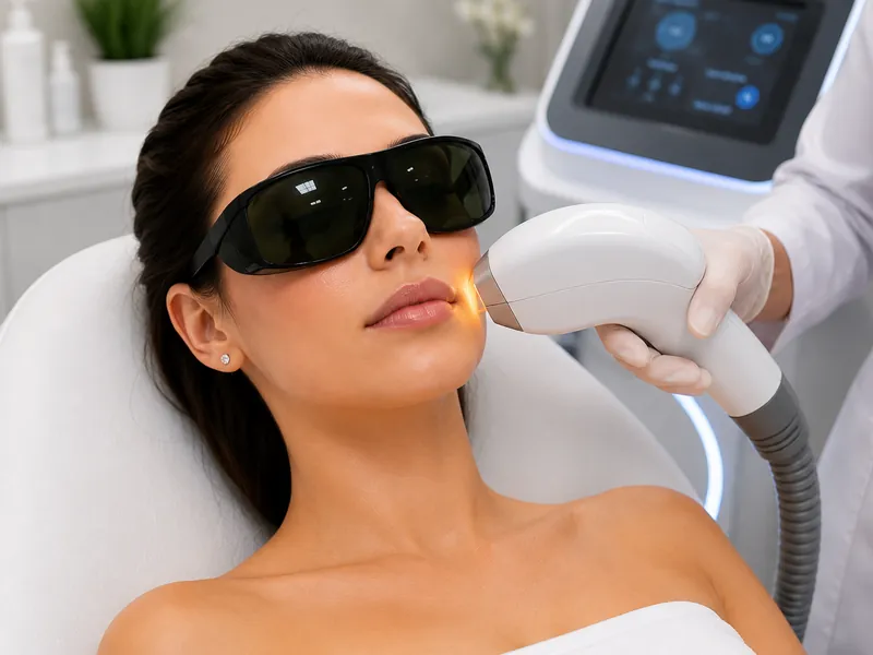 Facial laser treatment for a carbon laser peel.