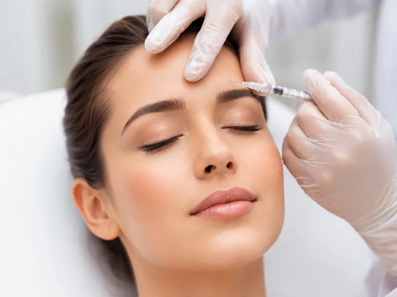 Wrinkle smoothing treatment on the forehead.